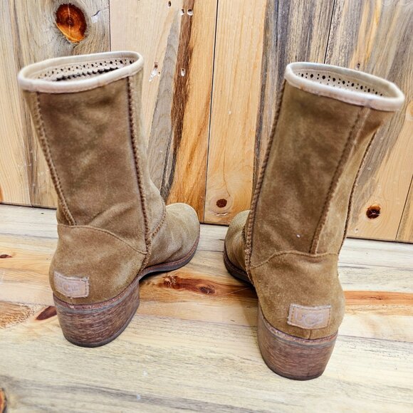UGG NEW Cyrindra Tan Suede Mid-Calf Pull-On  Boots Size 6.5 - Picture 4 of 6